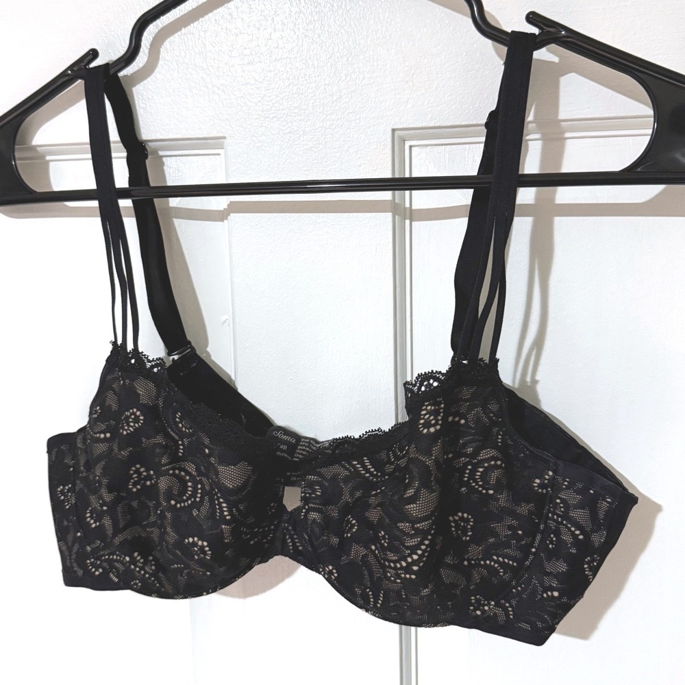 Soma Enticing Lift Balconet Bra 34B Black Lace Nude Lining Underwire 0914